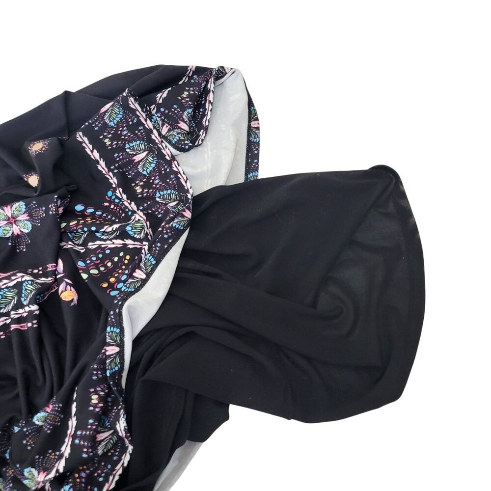 HALE BOB Jersey Midi Dress Women's Large Black Multi Floral Print V-Neck - Picture 6 of 6